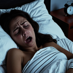 **

Prompt: A frustrated woman lying awake in bed, eyes wide open, while her partner sleeps soundly next to her, snoring loudly. Emphasize the contrast in their expressions and the darkness of the bedroom, lit only by the glow of a digital clock showing 3:00 AM.  Subtle visual cues suggesting exhaustion and annoyance from the woman.  Style: Realistic, slightly desaturated colors.

**
