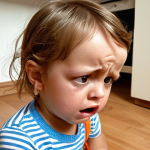 ** A young child stumbling during playtime, looking confused and slightly nauseous. A concerned parent observes closely. Focus on capturing the uncertainty and worry associated with the early signs of a potential inner ear problem.  Keywords: Child, dizziness, unsteadiness, parent, concern, early signs, vertigo.

**