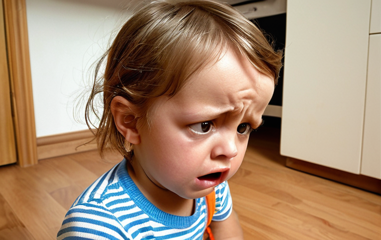 ** A young child stumbling during playtime, looking confused and slightly nauseous. A concerned parent observes closely. Focus on capturing the uncertainty and worry associated with the early signs of a potential inner ear problem. Keywords: Child, dizziness, unsteadiness, parent, concern, early signs, vertigo.
**