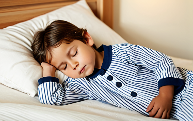 A young child, fully clothed in comfortable, modest pajamas, is depicted sleeping peacefully in a warm, family-friendly bedroom setting. The child's mouth is slightly open, hinting at a common symptom of adenoid issues, but otherwise their pose is natural and serene. The lighting is soft and ambient. Perfect anatomy, correct proportions, natural body proportions, well-formed hands, proper finger count, safe for work, appropriate content, fully clothed, family-friendly, professional photography, high quality, realistic.